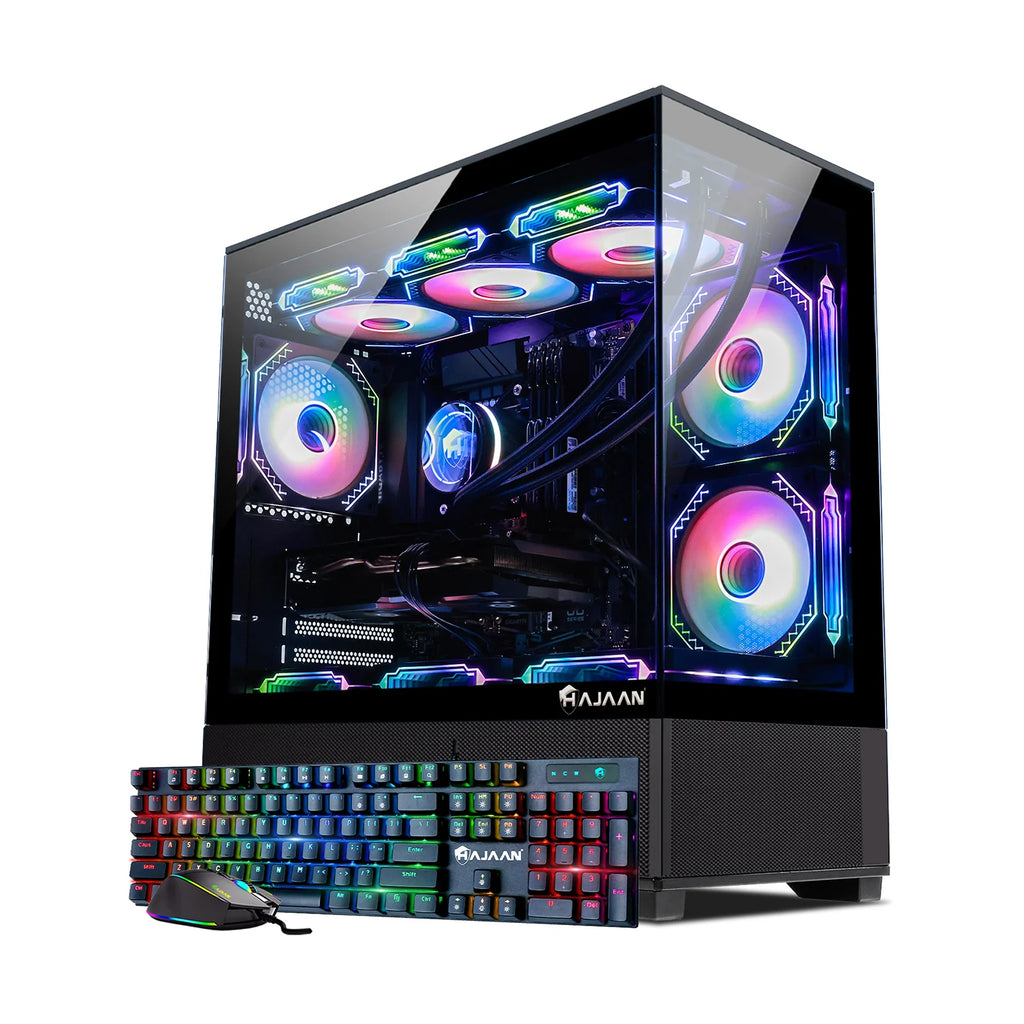HAJAAN Superx Liquid Cooled Gaming PC Tower Desktop - MSI 27-Inch Curved Gaming Monitor Combo - 32GB DDR4 RAM - 1TB Nvme SSD - Wifi 6 - Bluetooth - Windows 11 Pro