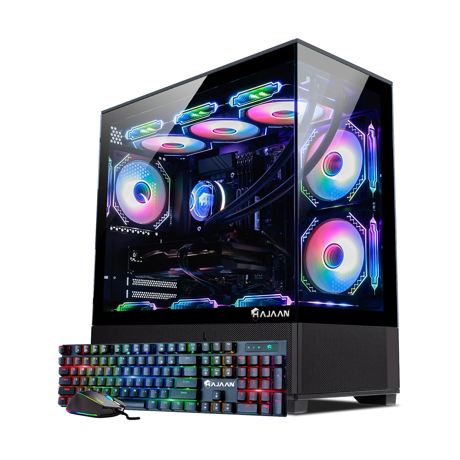 HAJAAN Superx Liquid Cooled Gaming PC Tower Desktop - MSI 27-Inch Curved Gaming Monitor Combo - 32GB DDR4 RAM - 1TB Nvme SSD - Wifi 6 - Bluetooth - Windows 11 Pro