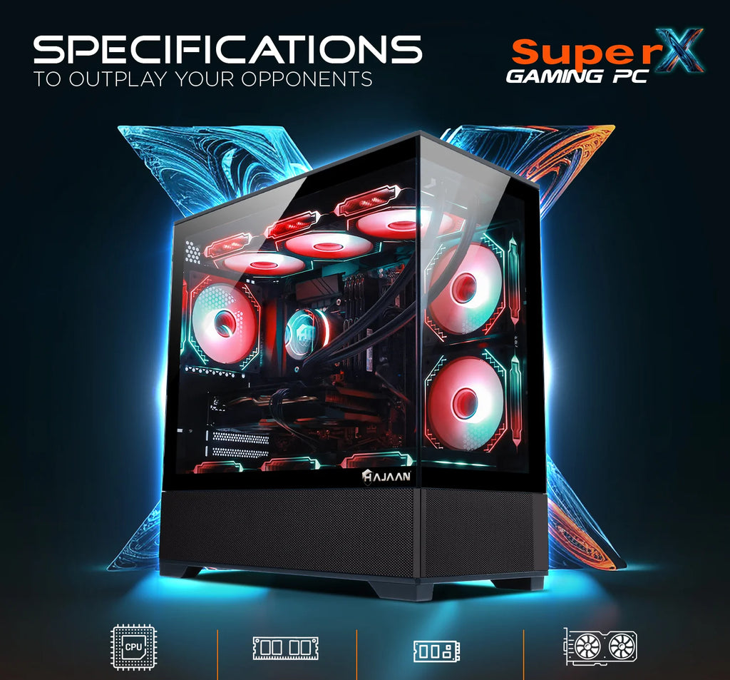 HAJAAN Superx Liquid Cooled Gaming PC Tower Desktop - MSI 27-Inch Curved Gaming Monitor Combo - 32GB DDR4 RAM - 1TB Nvme SSD - Wifi 6 - Bluetooth - Windows 11 Pro