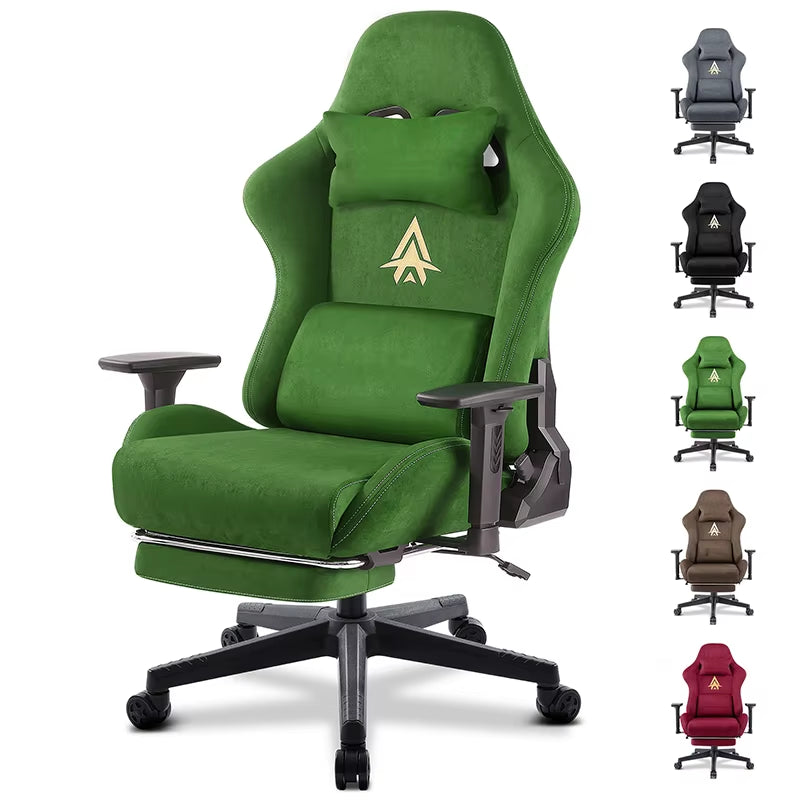 New Massage Gaming Chair Green Gaming Chair with Foot Pedal and Massage Lumbar Pillow Ergonomic Gaming Chair Suede Leather Chair