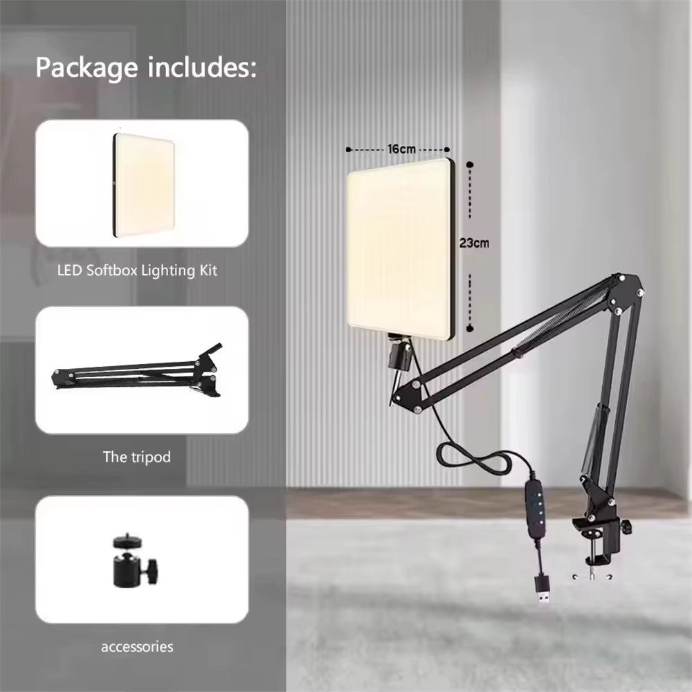 LED Photography Light Selfie Lights 3000K-6500K Photo Studio Lamp with Scissor Arm Stand for Zoom Youtube Live Stream