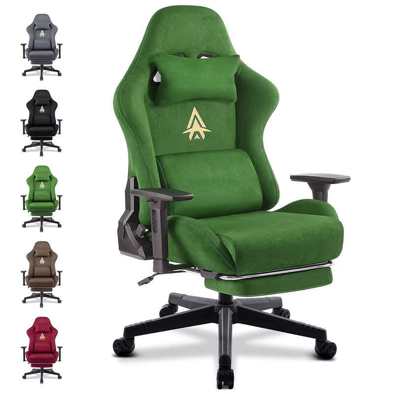 New Massage Gaming Chair Green Gaming Chair with Foot Pedal and Massage Lumbar Pillow Ergonomic Gaming Chair Suede Leather Chair